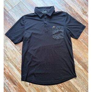 TravisMathew Mens Small Black Floral Pocket Polo Shirt Short Sleeve Golf S